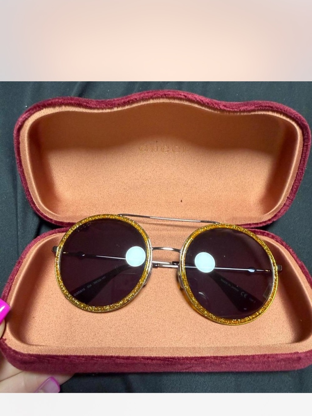 Gucci Round Glitter Sunglasses in Amber Gold with Dark Lenses